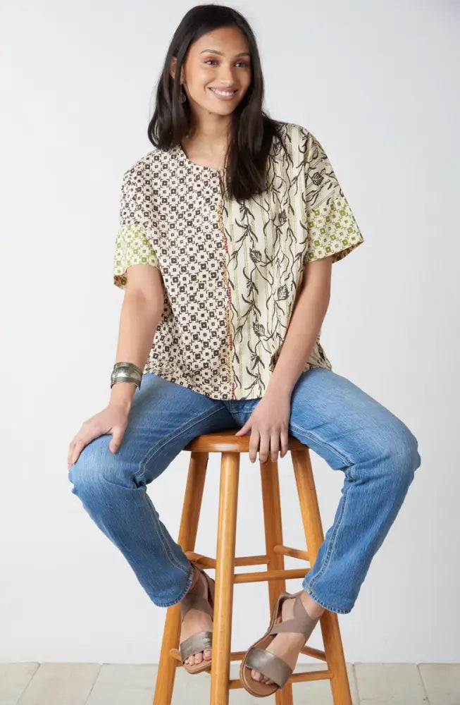 Amara Organic Cotton Boxy Top - Natural/Ebony
