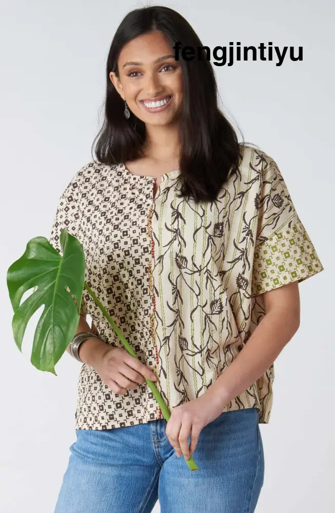Amara Organic Cotton Boxy Top - Natural/Ebony - Natural/Ebony / XS-S