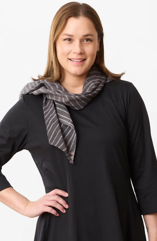 Cat Tail Shibori Stripe Square Scarf - Graphite