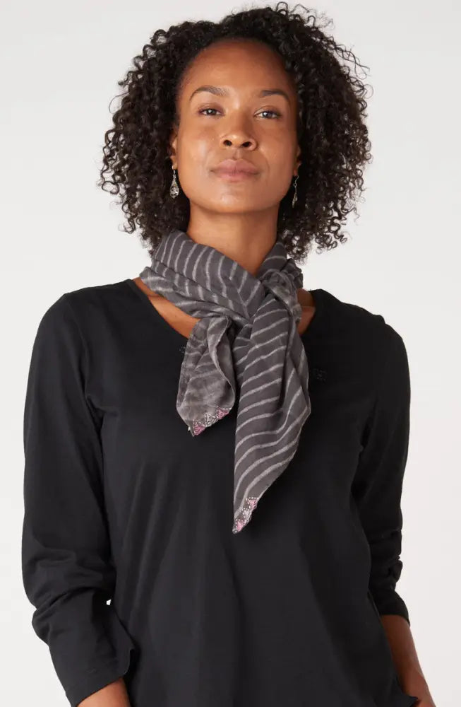 Cat Tail Shibori Stripe Square Scarf - Graphite