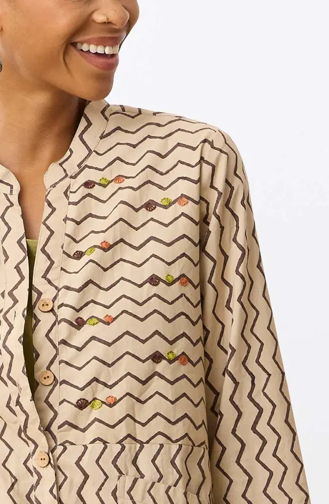 Champa Organic Cotton Tunic Shirt Jacket - Beach/Ebony