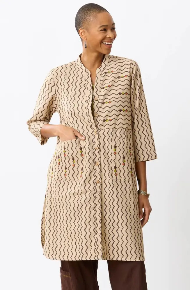 Champa Organic Cotton Tunic Shirt Jacket - Beach/Ebony
