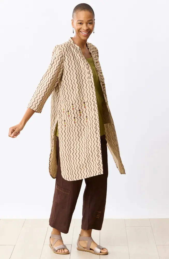 Champa Organic Cotton Tunic Shirt Jacket - Beach/Ebony