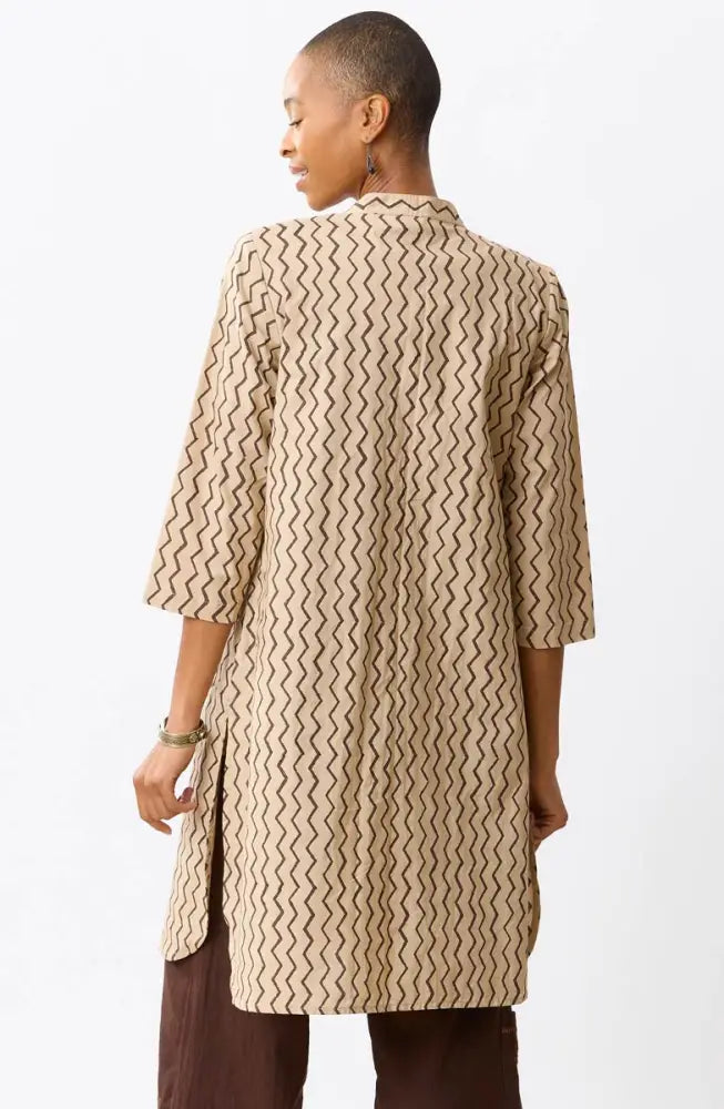 Champa Organic Cotton Tunic Shirt Jacket - Beach/Ebony