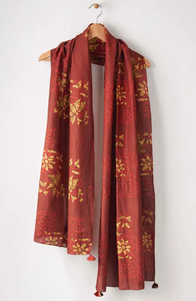 Cotton Silk Batik Print Scarf - Spice/Multi