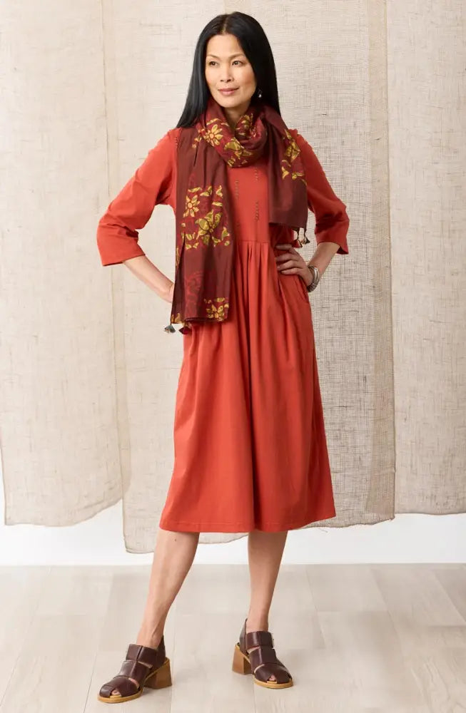 Cotton Silk Batik Print Scarf - Spice/Multi