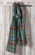 Cotton Silk Block Print Scarf - Blue/Multi
