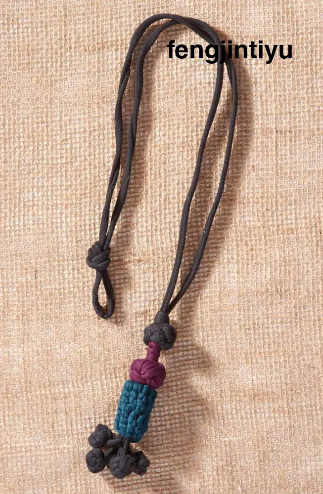 Crochet Upcycled Jersey Pendant Necklace - Black/Multi