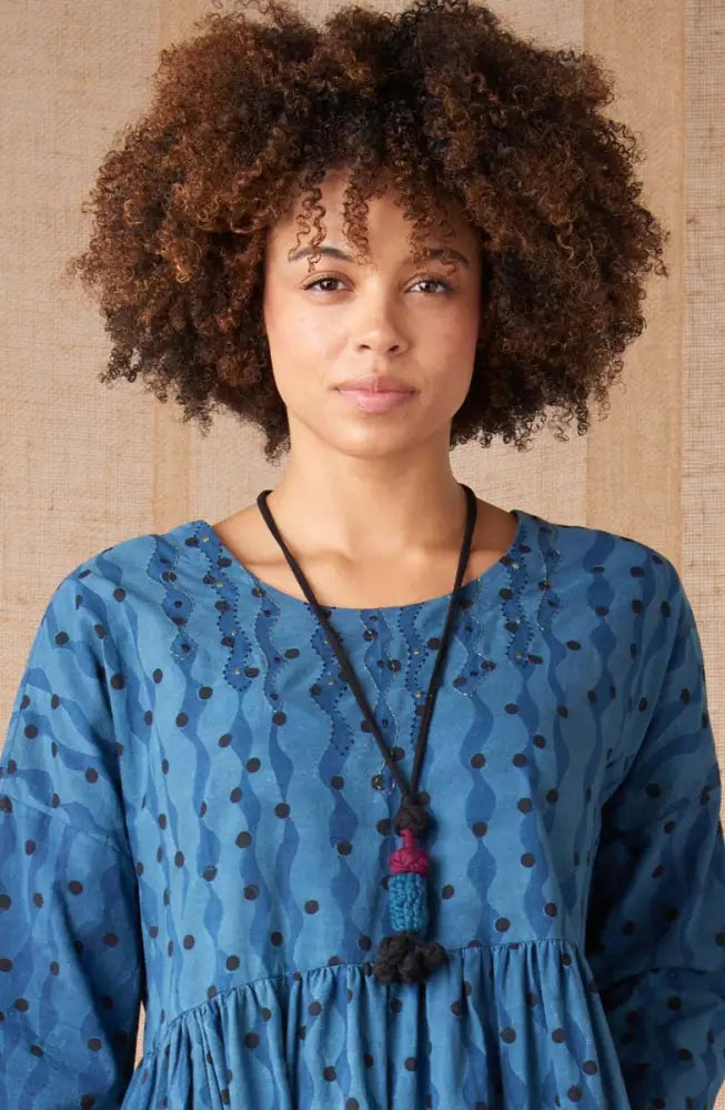 Crochet Upcycled Jersey Pendant Necklace - Black/Multi