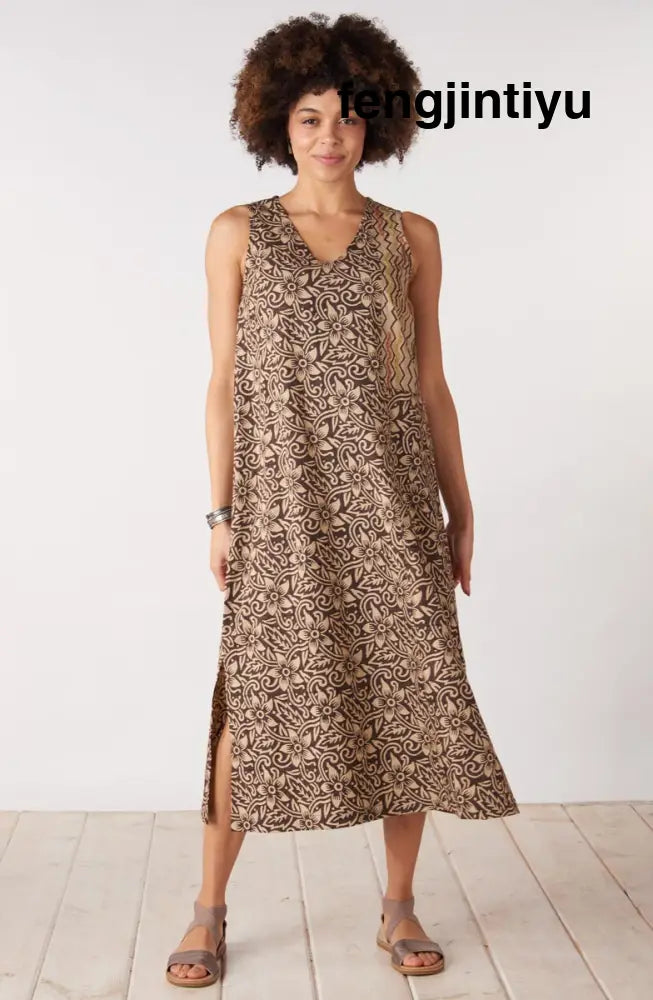 Dariya Organic Cotton Sleeveless Midi Dress - Beach/Ebony - Beach/Ebony / PS (6-8)
