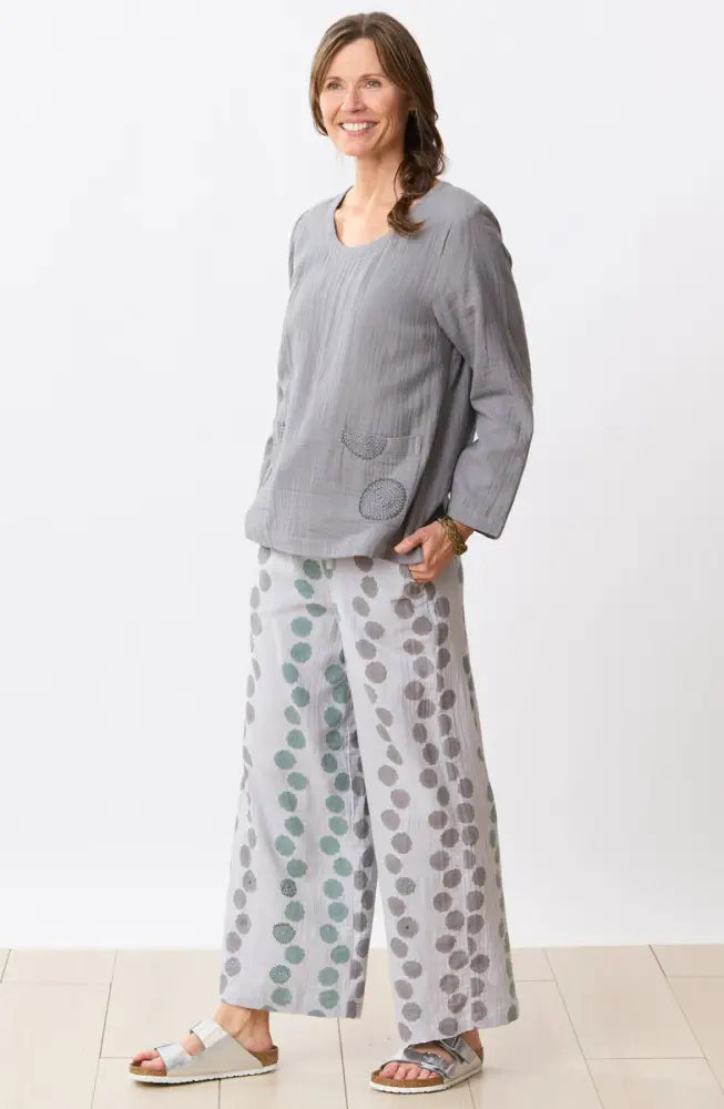 Kasuri Double Gauze Round-Neck Popover Top