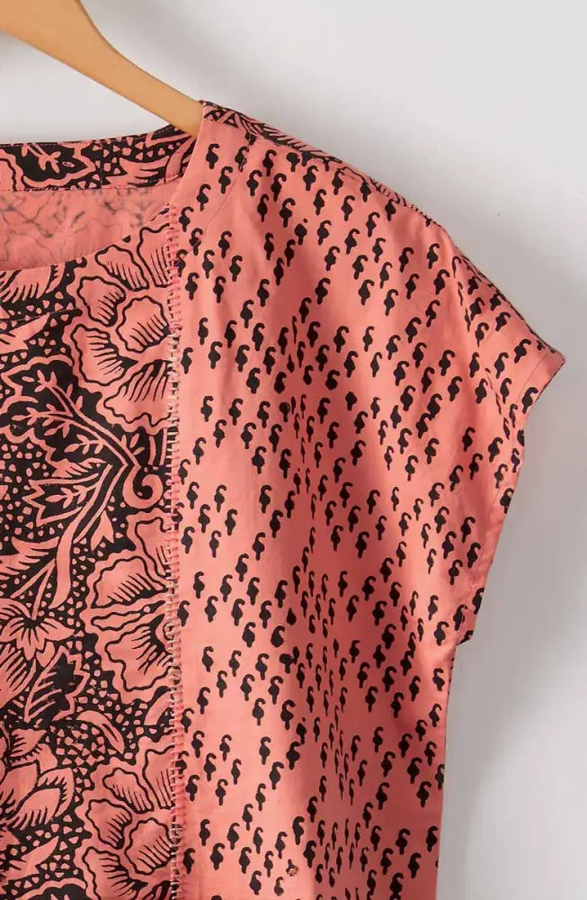 Khoba Organic Cotton Cap-Sleeve Top - Grapefruit/Ebony
