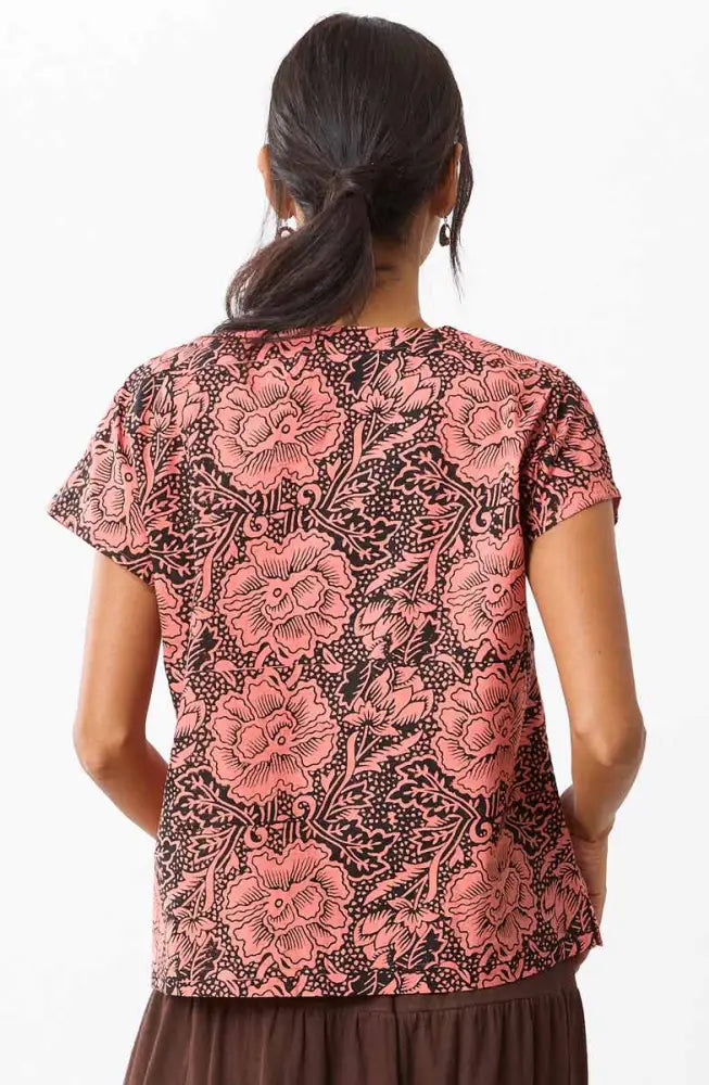 Khoba Organic Cotton Cap-Sleeve Top - Grapefruit/Ebony