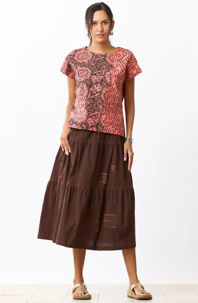 Khoba Organic Cotton Cap-Sleeve Top - Grapefruit/Ebony