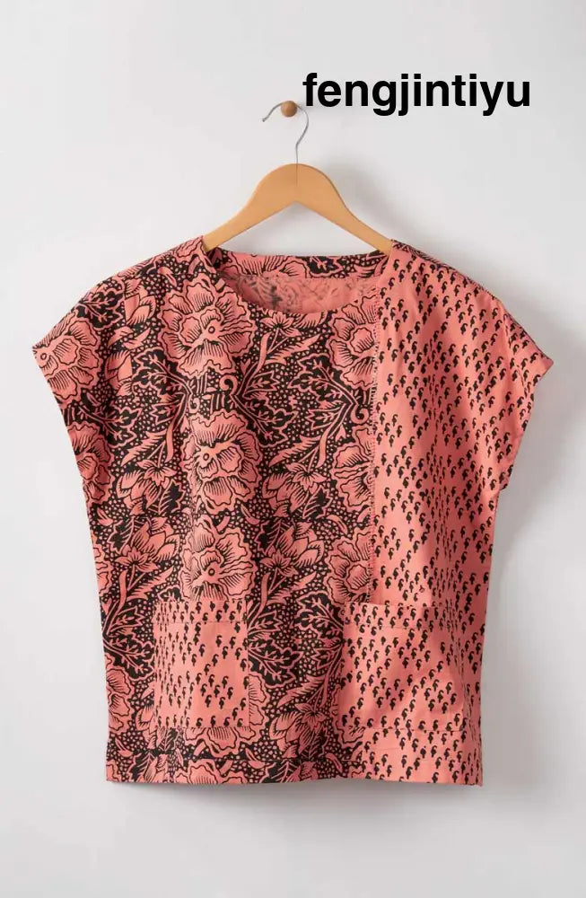 Khoba Organic Cotton Cap-Sleeve Top - Grapefruit/Ebony - Grapefruit/Ebony / S (6-8)