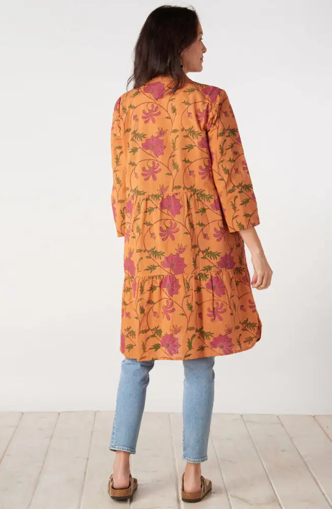 Lavasa Organic Cotton Tiered Shirt Dress - Honey/Multi