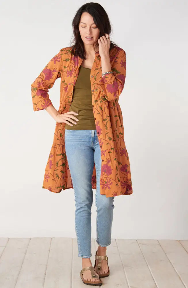 Lavasa Organic Cotton Tiered Shirt Dress - Honey/Multi