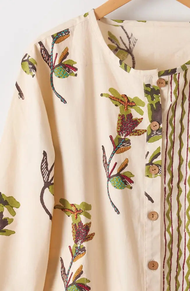 Mithila Organic Cotton Mixed Print Shirt - Natural/Ebony