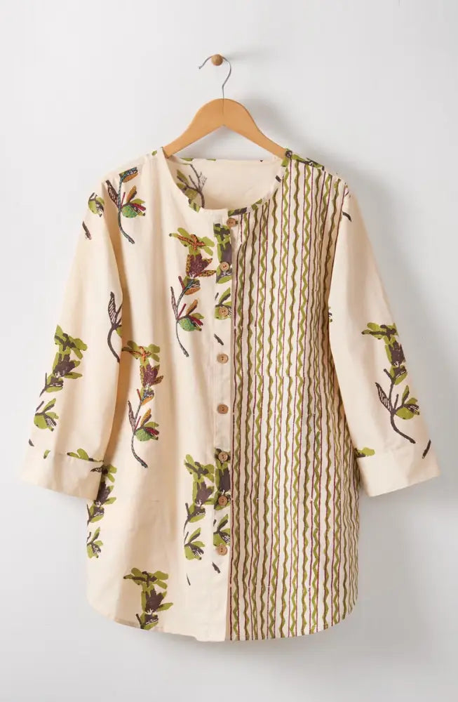 Mithila Organic Cotton Mixed Print Shirt - Natural/Ebony