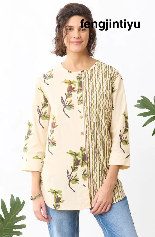 Mithila Organic Cotton Mixed Print Shirt - Natural/Ebony - Natural/Ebony / PS (6-8)