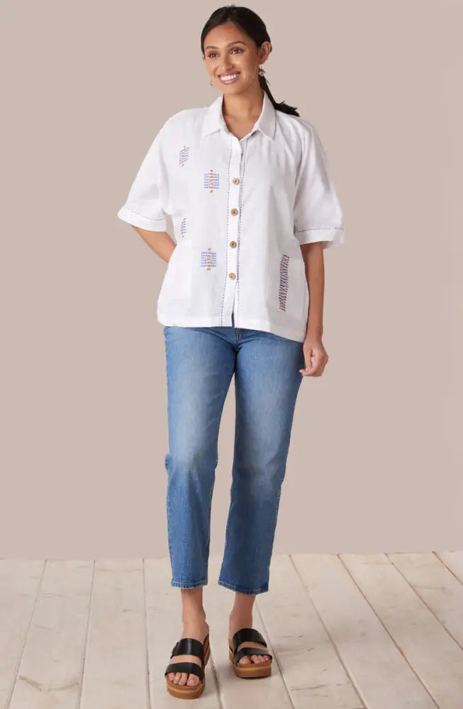 Nashik Slub Cotton Swing Shirt - Soft white