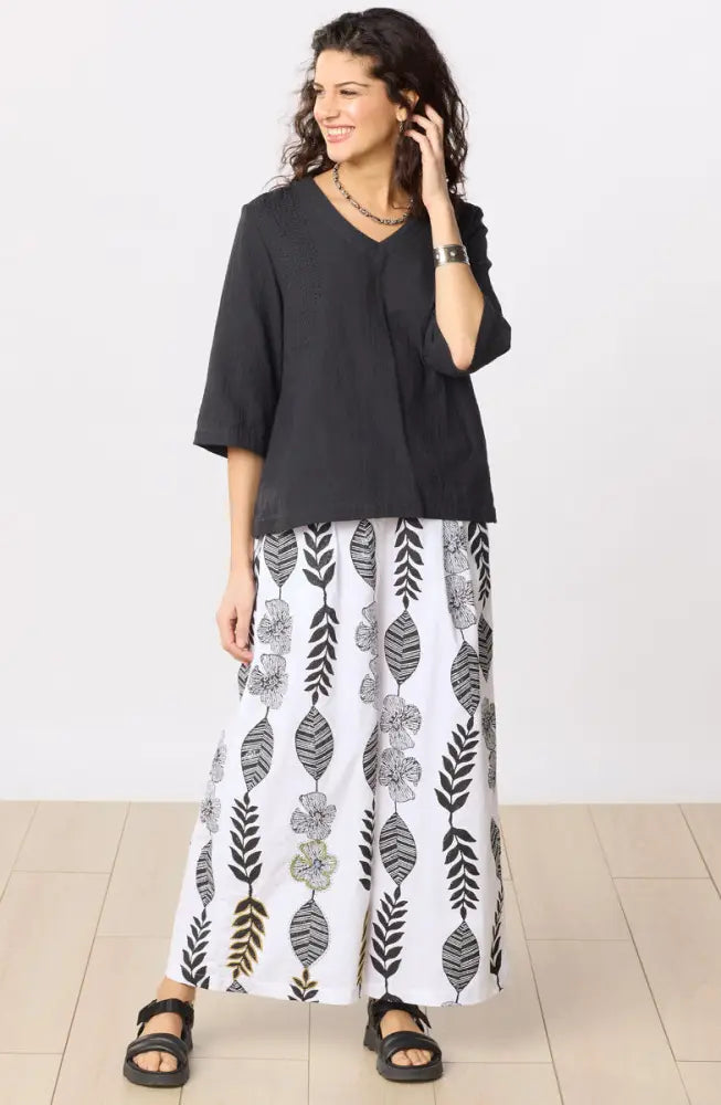 Nishi Organic Cotton Wide-Leg Pant - White/Black