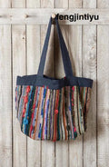 Recycled Yarn Handwoven Chindi Ellora Bag - Dark denim/Multi