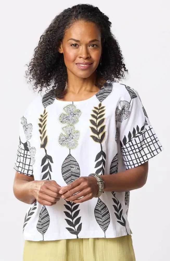 Shalini Organic Cotton Popover Boxy Top - White/Black