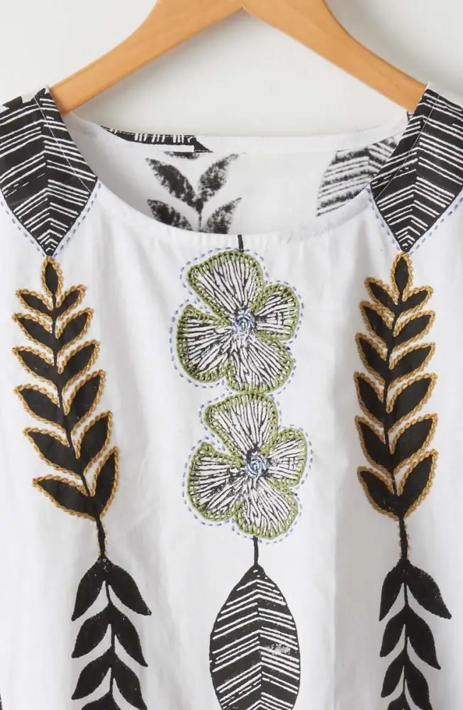 Shalini Organic Cotton Popover Boxy Top - White/Black