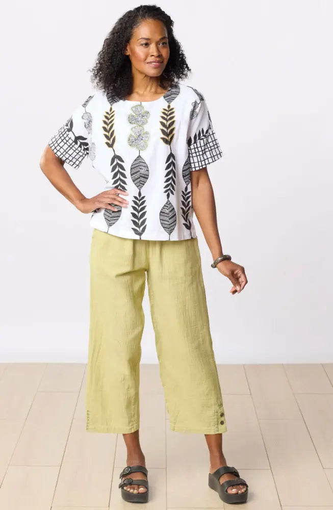Shalini Organic Cotton Popover Boxy Top - White/Black