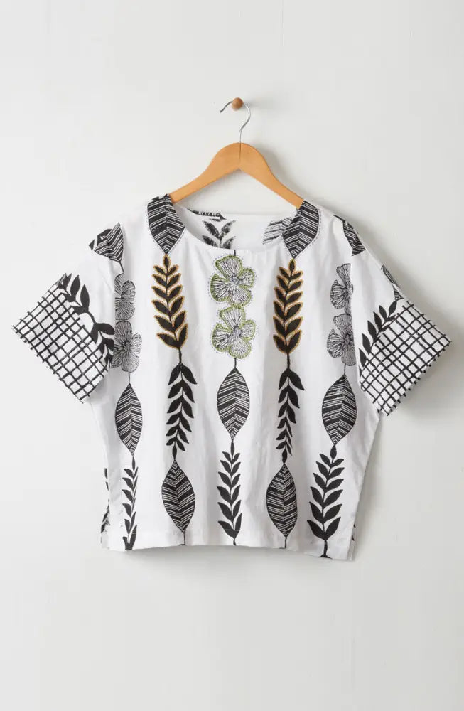 Shalini Organic Cotton Popover Boxy Top - White/Black