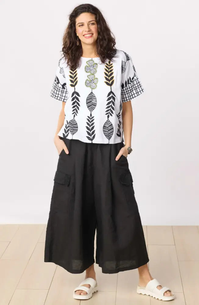 Shalini Organic Cotton Popover Boxy Top - White/Black