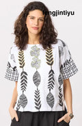 Shalini Organic Cotton Popover Boxy Top - White/Black - White/Black / XS-S