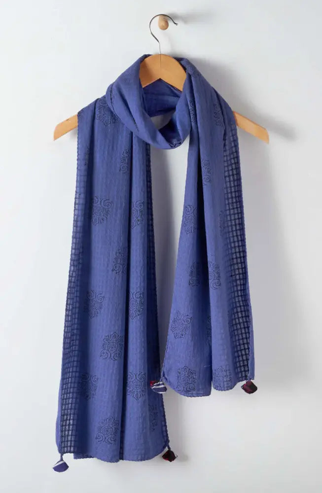 Textured Cotton Block Print Scarf - Celestial