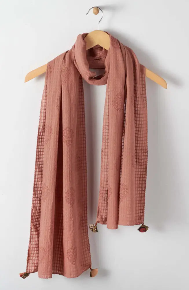Textured Cotton Block Print Scarf - Earthenware