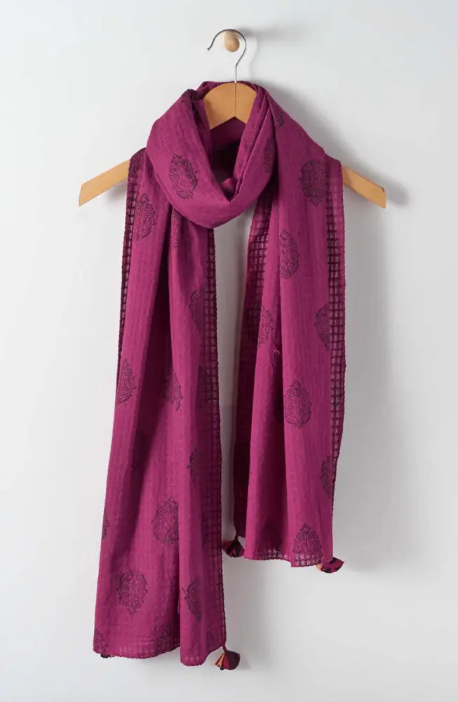 Textured Cotton Block Print Scarf - Mulberry pink