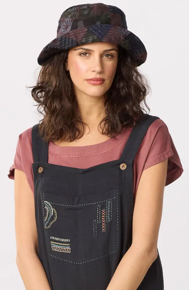 Upcycled Patchwork Bucket Hat - Chindi/Black