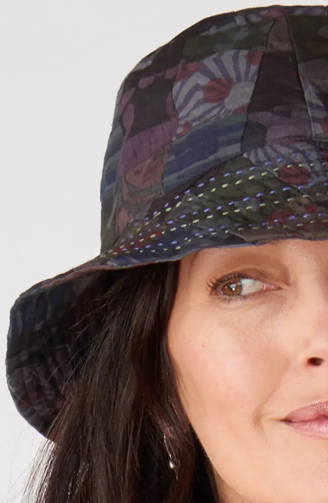 Upcycled Patchwork Bucket Hat - Chindi/Black