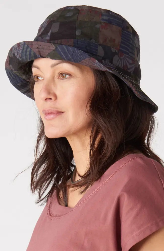 Upcycled Patchwork Bucket Hat - Chindi/Black